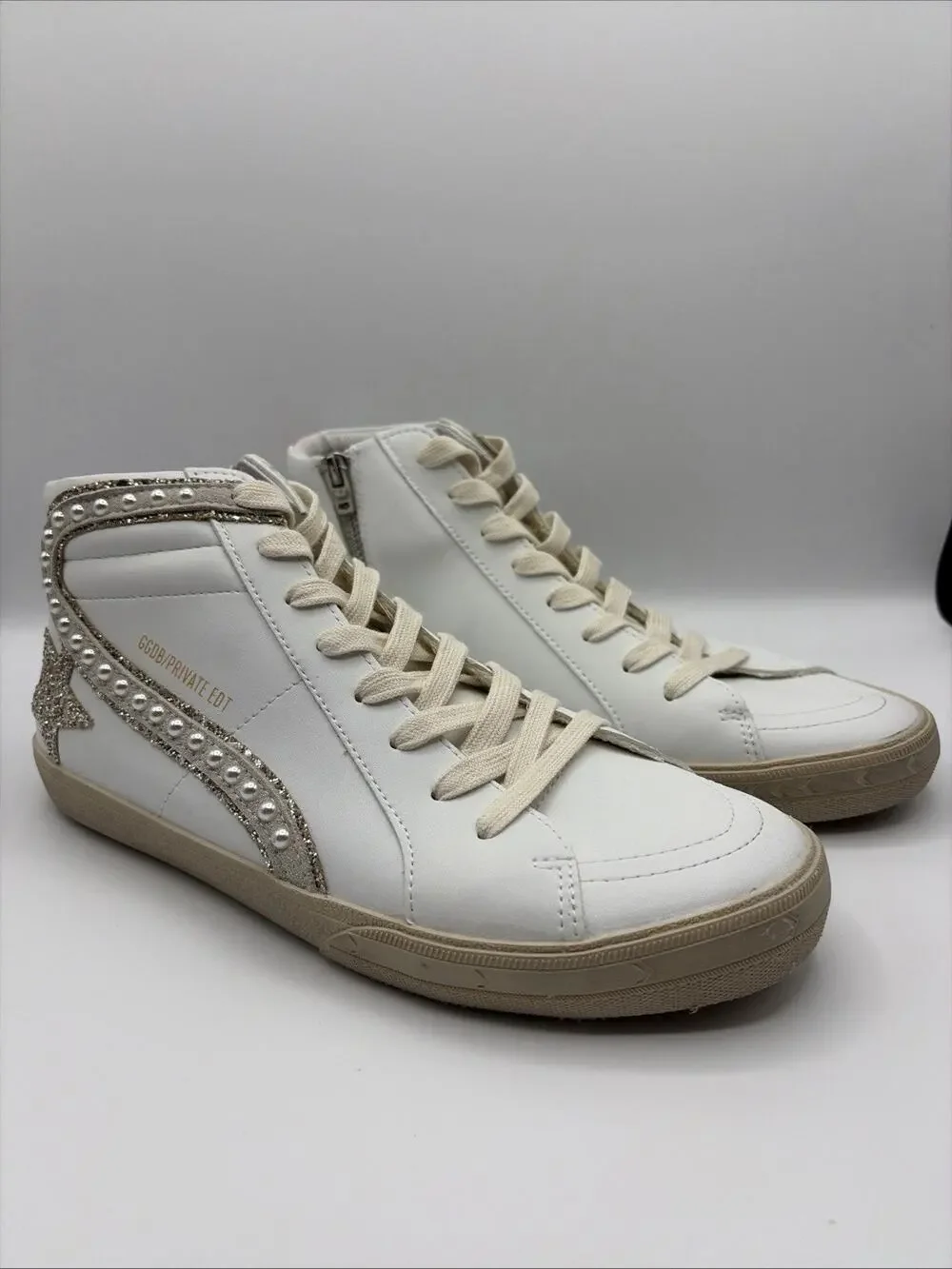 Golden Goose Limited Edition Pearl & Pink embellishments High Top Sz 41 EUR